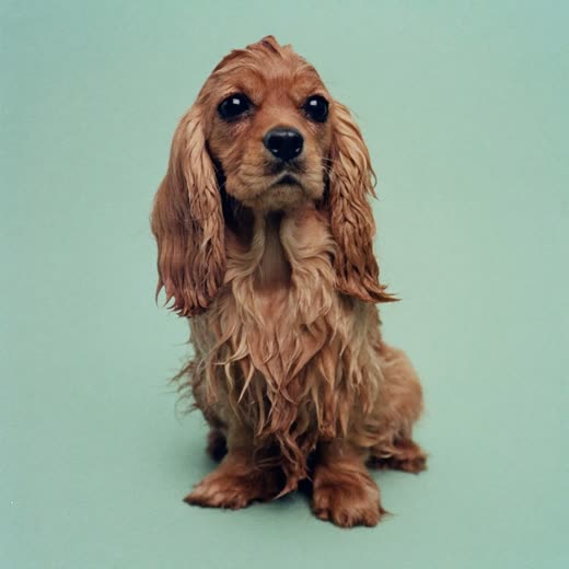A small spaniel just out of the bath